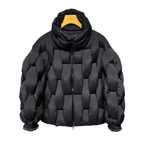 OEM Luxury Square Weave High Collar Winter Parka Breathable Fabric Hooded Jacket Pattern Decoration Men XL Padded Puffer Coat
