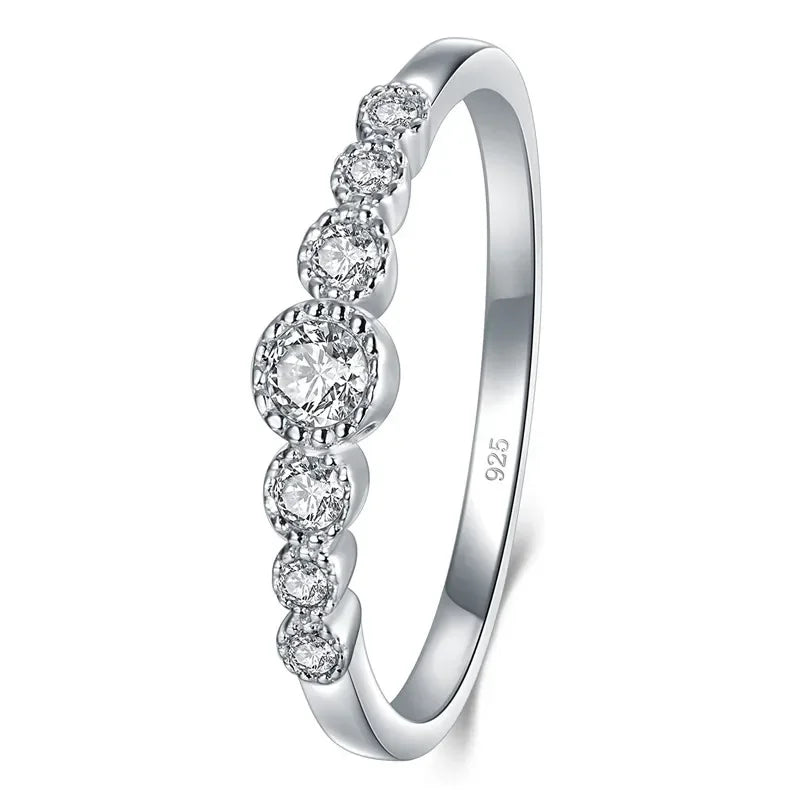 Huitan S925 Dainty Multi Rows Round Dazzling Cubic Zirconia Finger Rings for Women Wedding 925 Sterling Silver Rings Jewelry OEM