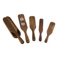 6 Pcs Wooden Spurtle Set with Spoon Rest Non Stick Wood Cookware Mixing Serving Spatula Natural Acacia Kitchen Utensil Set