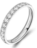 Women's 3mm Stainless Steel and Titanium Crystal Zirconia Engagement Wedding Rings Princess Cut Gemstone Rings