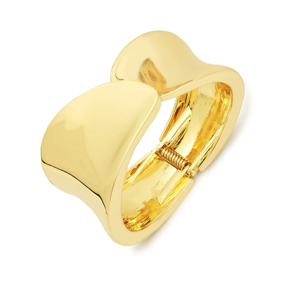 Korean Popular New Simple Style Bangle Bracelet Gold Plated Asymmetric Leaf Shape Wide Edge Cuff Bracelet Accessories