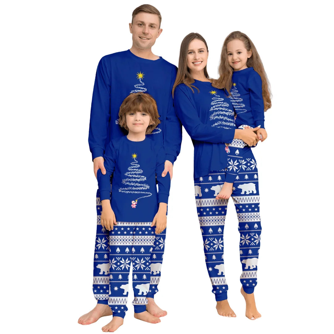 Couple Custom Set Women Cotton Pajama Elastic Waist Closure Front Logo Christmas Family Pajamas