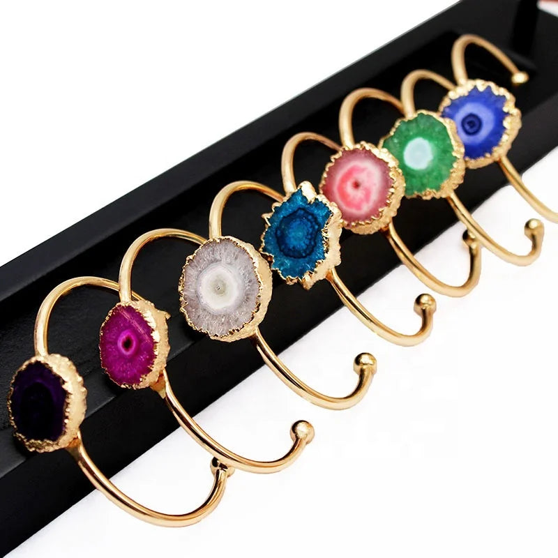 Wholesale New Arrival Adjustable Crystal Druzy Bangle Druzy Natural Crystal Bangle Bracelets Jewelry