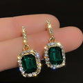 Boho Fashion Cute Luxury Small Earrings Studs Zircon Square Deep Green Diamond Earrings for Women