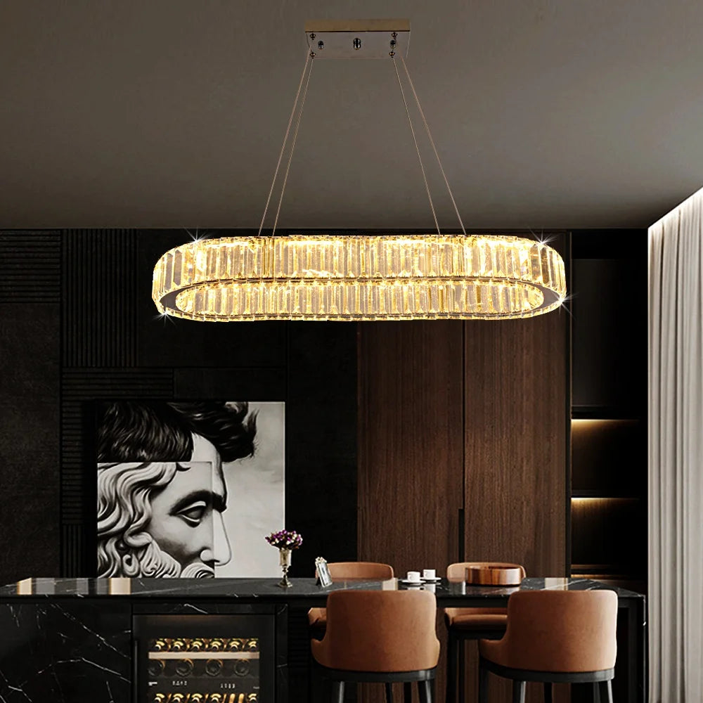 Modern Simple 60W Oval Rectangular Crystal LED Chandelier for Dining Table Lighting