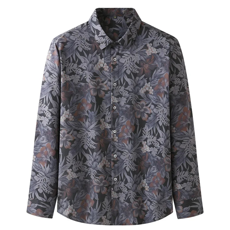2023 Spring and Autumn New Plus Fat Plus Size Long-sleeved Floral Shirt Loose Casual Fashion Shirt