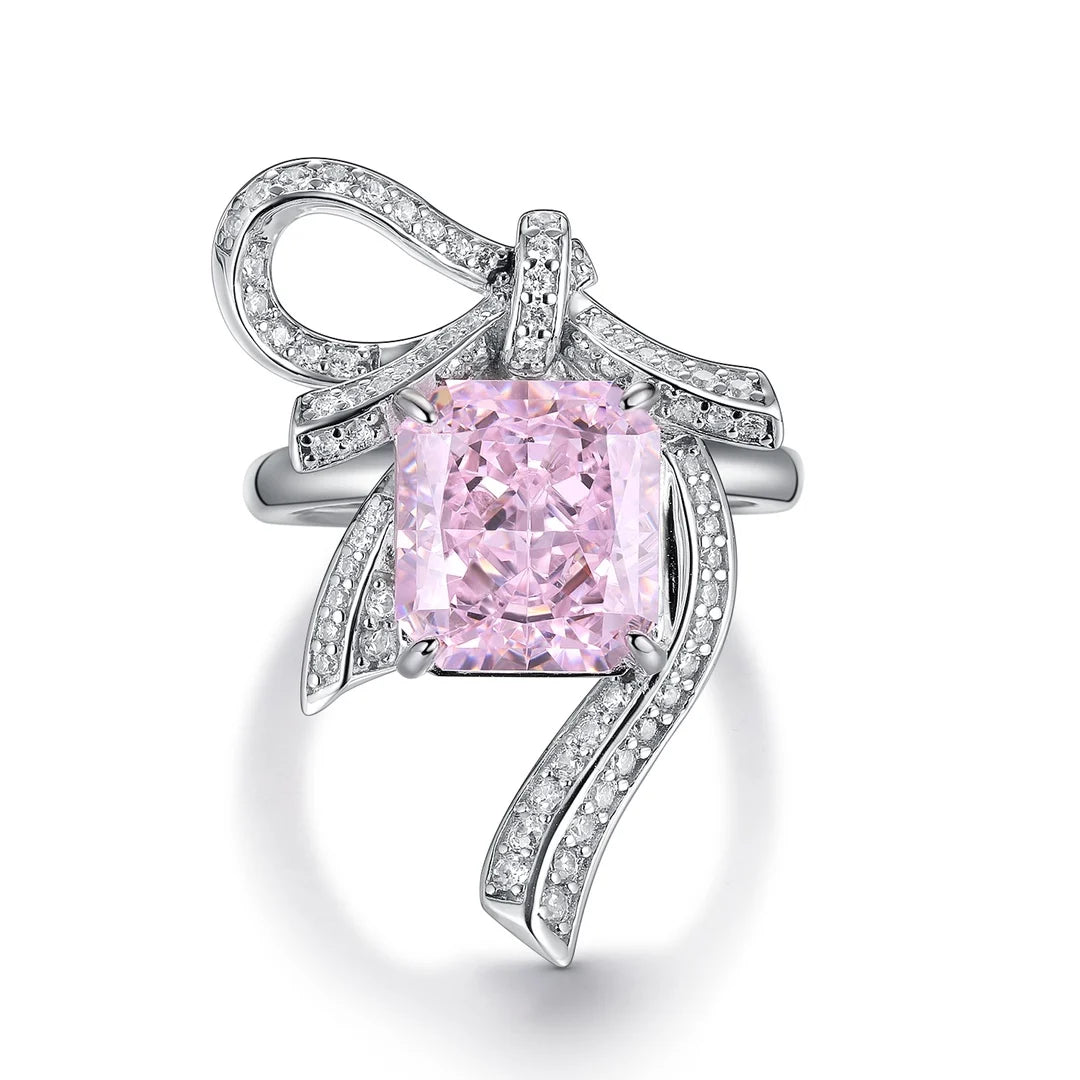 Wholesale Factory Direct S925 Silver Radiant Cut Pink Cubic Zirconia Engagement Wedding Ring Trendy Fashion Jewelry Valentine's