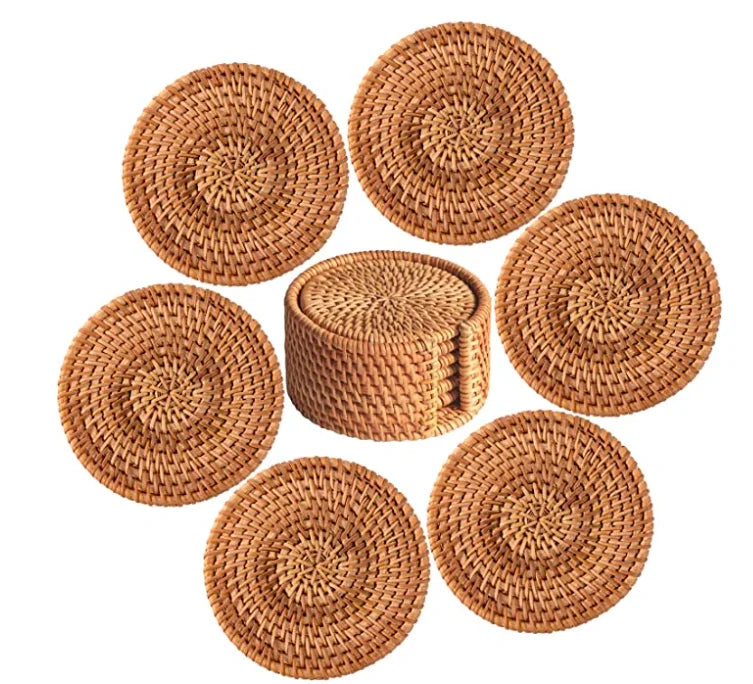 Rattan Coasters for Food Natural Rattan Coasters for Drinks with Holder Boho Coasters for Drinks Teacup Coaster for Dishes