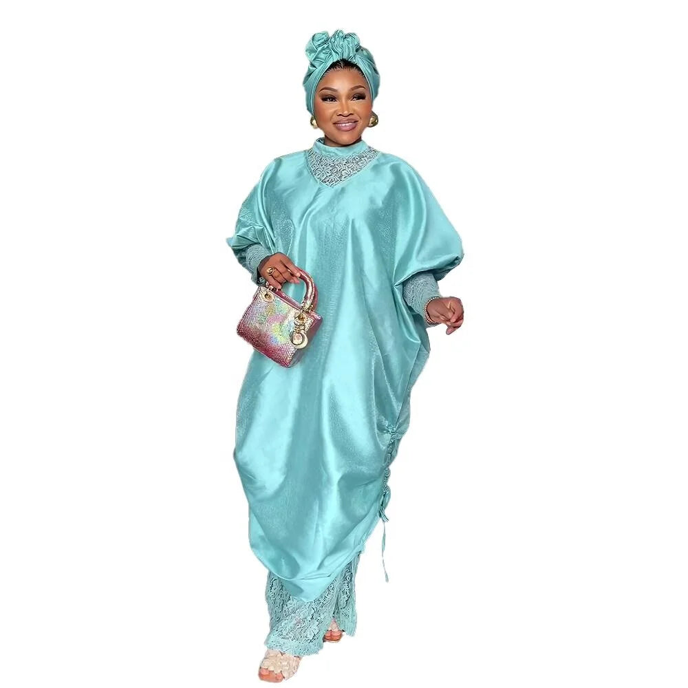 Wholesale 2 Piece  African Dresses for Women Plus Size Hooked Cloak Ankara Dress African Elegant Lacy Underwear Rober
