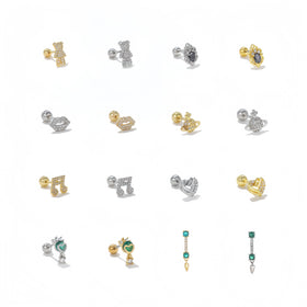 Custom 3A Zircon Emerald Titanium Bear Heart Shape Stud Earrings Hypoallergenic Gold Plated Piercing Jewelry for Daily Wear