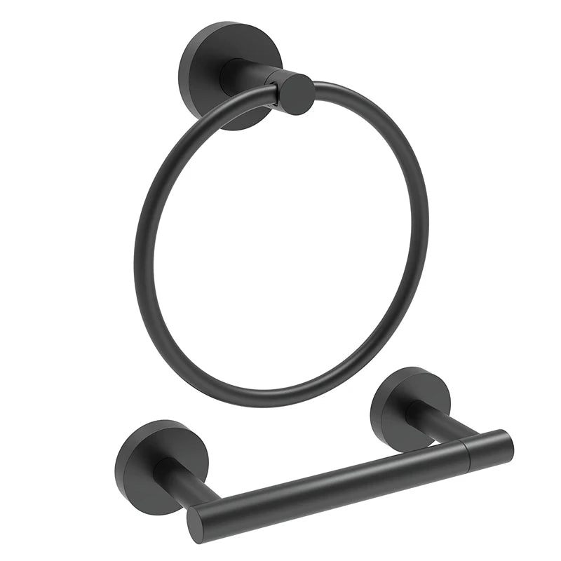Matte Black Stainless Steel Bathroom Accessory Set Bathroom Towel Ring Paper Roll Holder