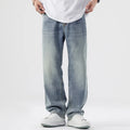 Custom Loose Hip Hop Straight Leg Patchwork Stonewashed Light Fashion Washed Retro Comfortable Casual Jeans with Button