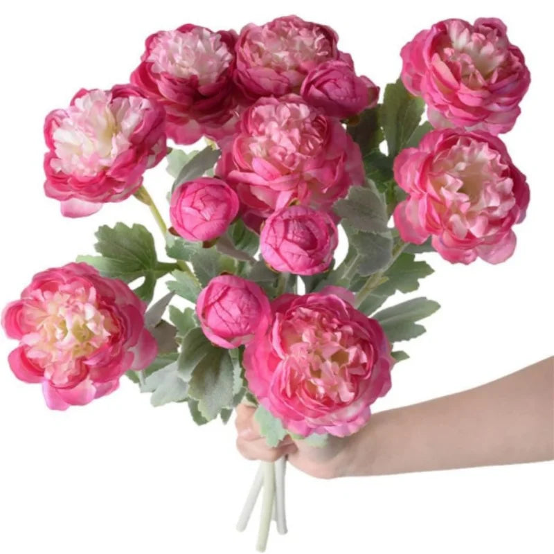 3Head Peonies Artificial Flowers Vintage Silk Peonies Flowers With Stems for Home Wedding Party Table Vase Decoration