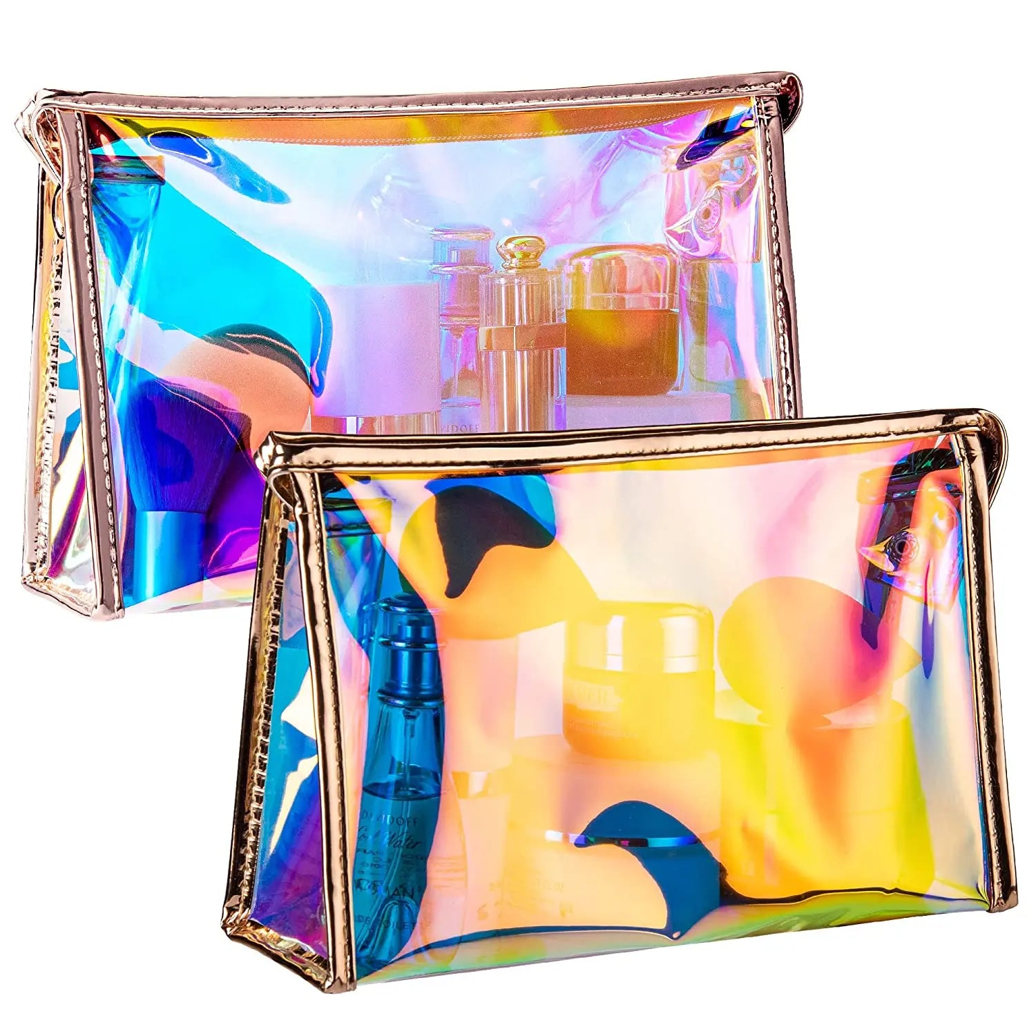 Holographic Iridescent Makeup Pouch Bag Portable Waterproof Cosmetic Bag Set for Girls Clear Organizer Pouch