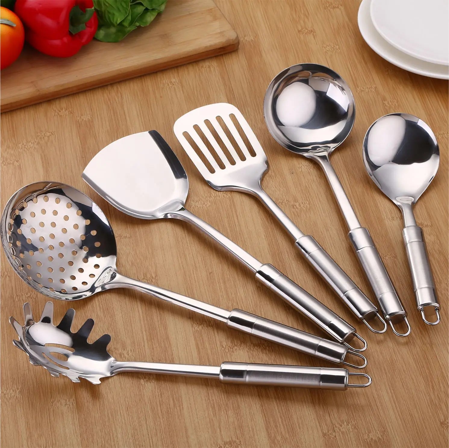 Top Choice Satin Polish Kitchen Utensil Kitchen Soup Ladle Skimmer Turner Spatula Rice Scoop