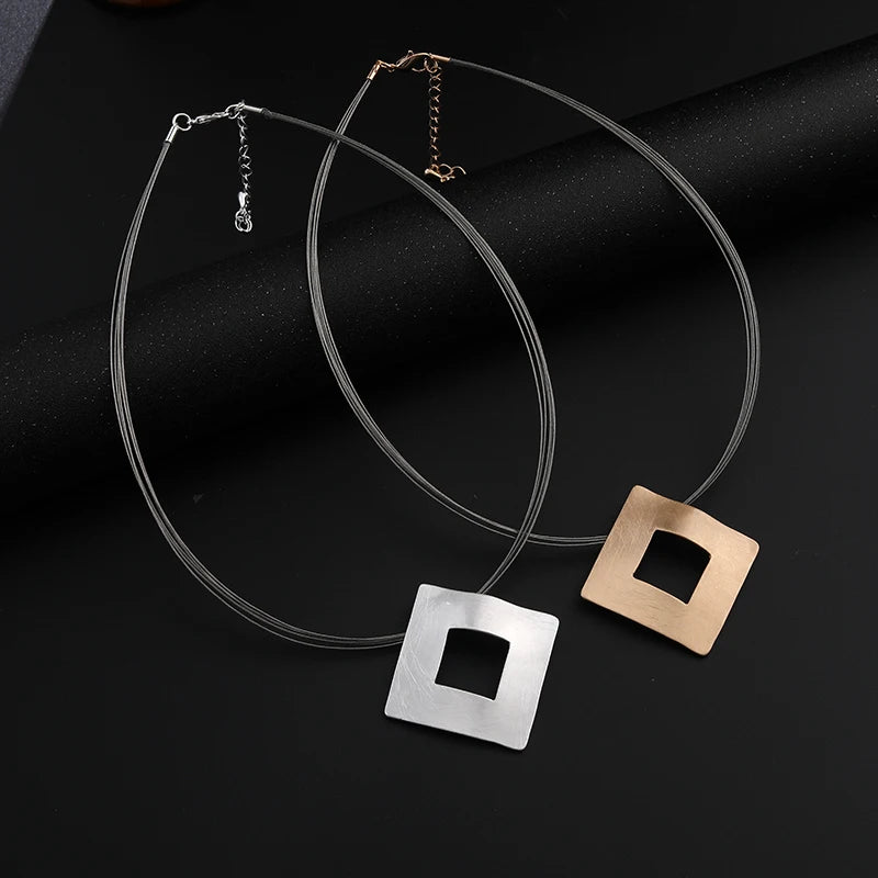 TongLing Multilayered Wirerope Necklace square Hollow Out Choker Necklace for Daily