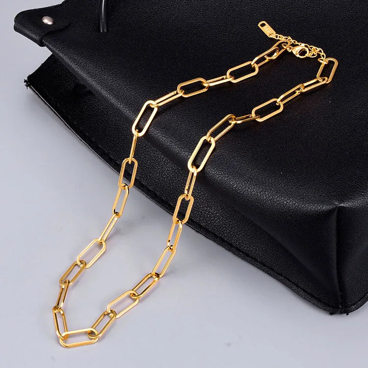 G670 18K Gold Plated Paperclip Chain Necklaces 316L Stainless Steel Linked Paper Clip Necklace