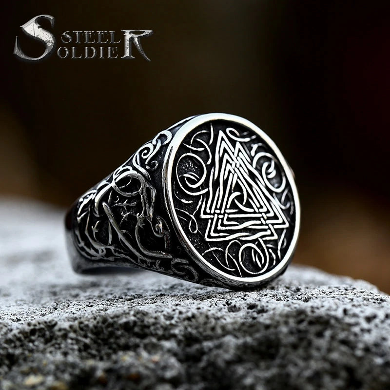 SS8-1051R Fashion Jewelry Stainless Steel Vintage Viking Triangle Rings for Men Classic Ring