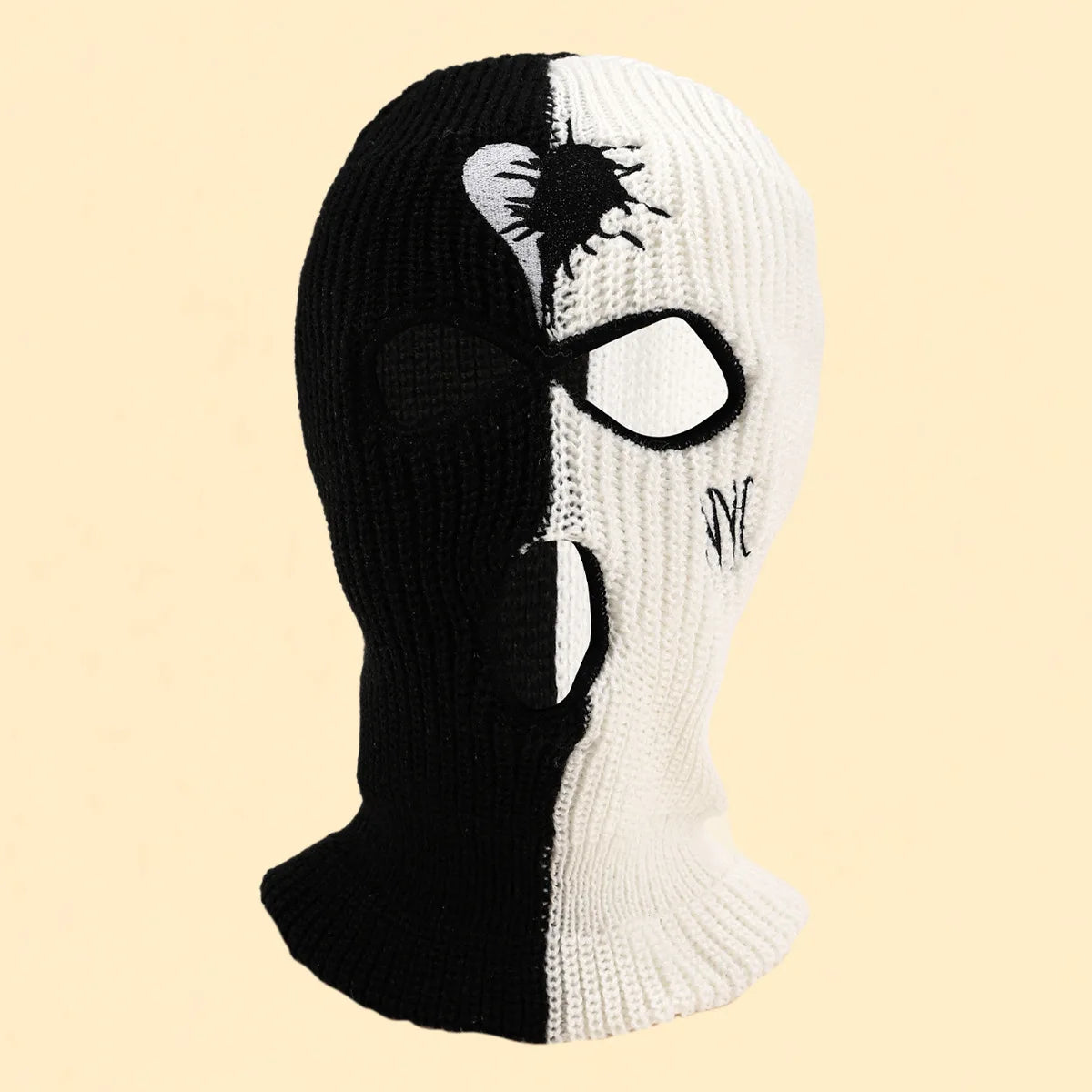Custom Embroidery Logo Designer Adult Two Tone Ski Mask 3 Hole Acrylic Knitted Balaclava Skimask