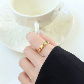 18K PVD Plated Ins Hot Sale Fashion Color Zircon Simple Personality CZ Diamond Couple Wedding Rings for Girls