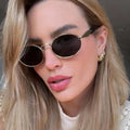 Fashion Vintage Metal Frame Oval Sun Glasses Uv 400 Custom logo Designer Trending Shades Sunglasses for Women Men