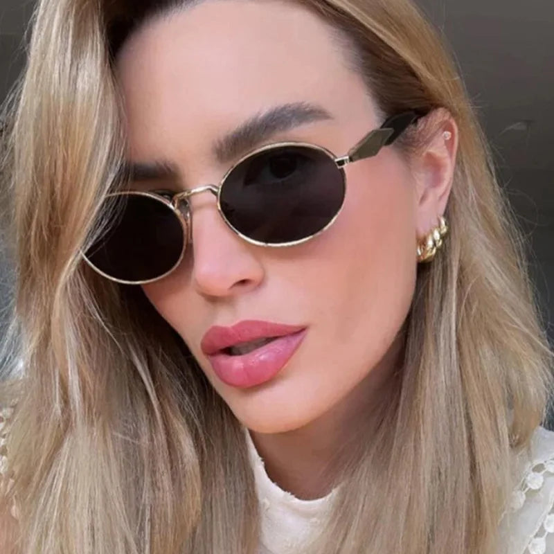 Fashion Vintage Metal Frame Oval Sun Glasses Uv 400 Custom logo Designer Trending Shades Sunglasses for Women Men