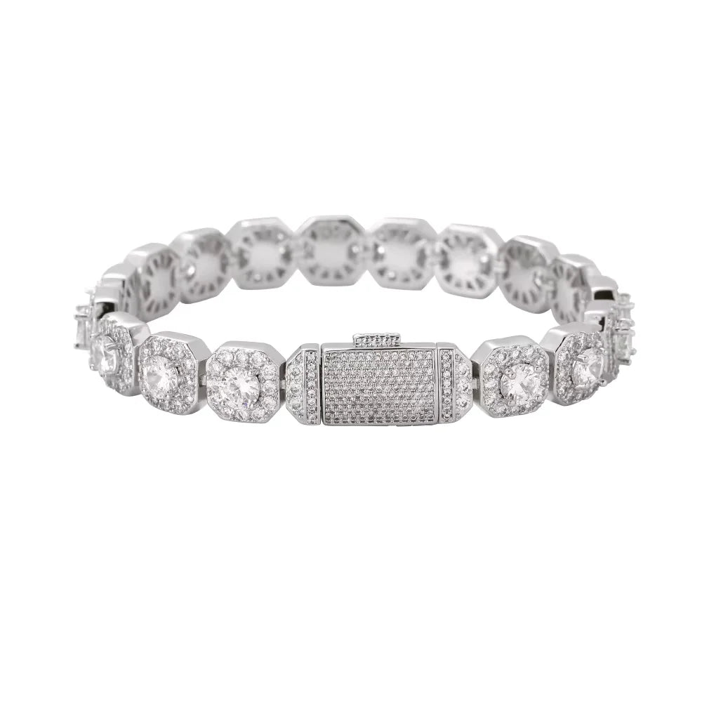 10mm Brass Setting Zircon Tennis Bracelet Hip Hop Iced Out Gold Plated Men's Jewelry