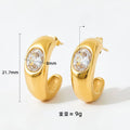 Women Fine Jewelry Colorful Diamond C Earrings Stainless Steel C-Shaped Earrings With Zircon