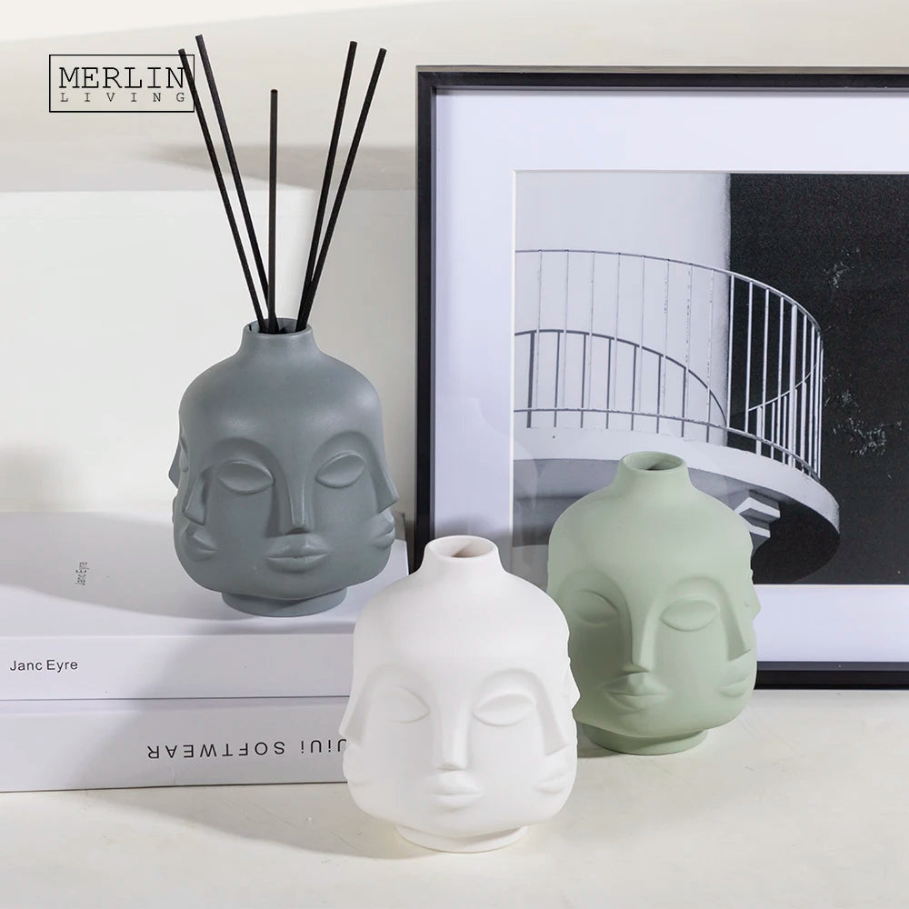 Merlin Living Colorful Face Ornament Art Funny Decoration Flower Vase Ceramic Creative Small Vase Modern Style for Ceramic Vase
