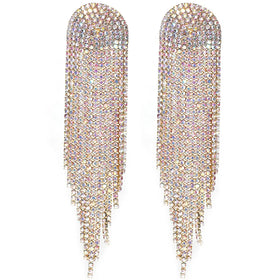Hot Selling New Claw Chain Series European American Exaggerated Full Diamond Super Long Tassel Rhinestone Cute Iron Earrings