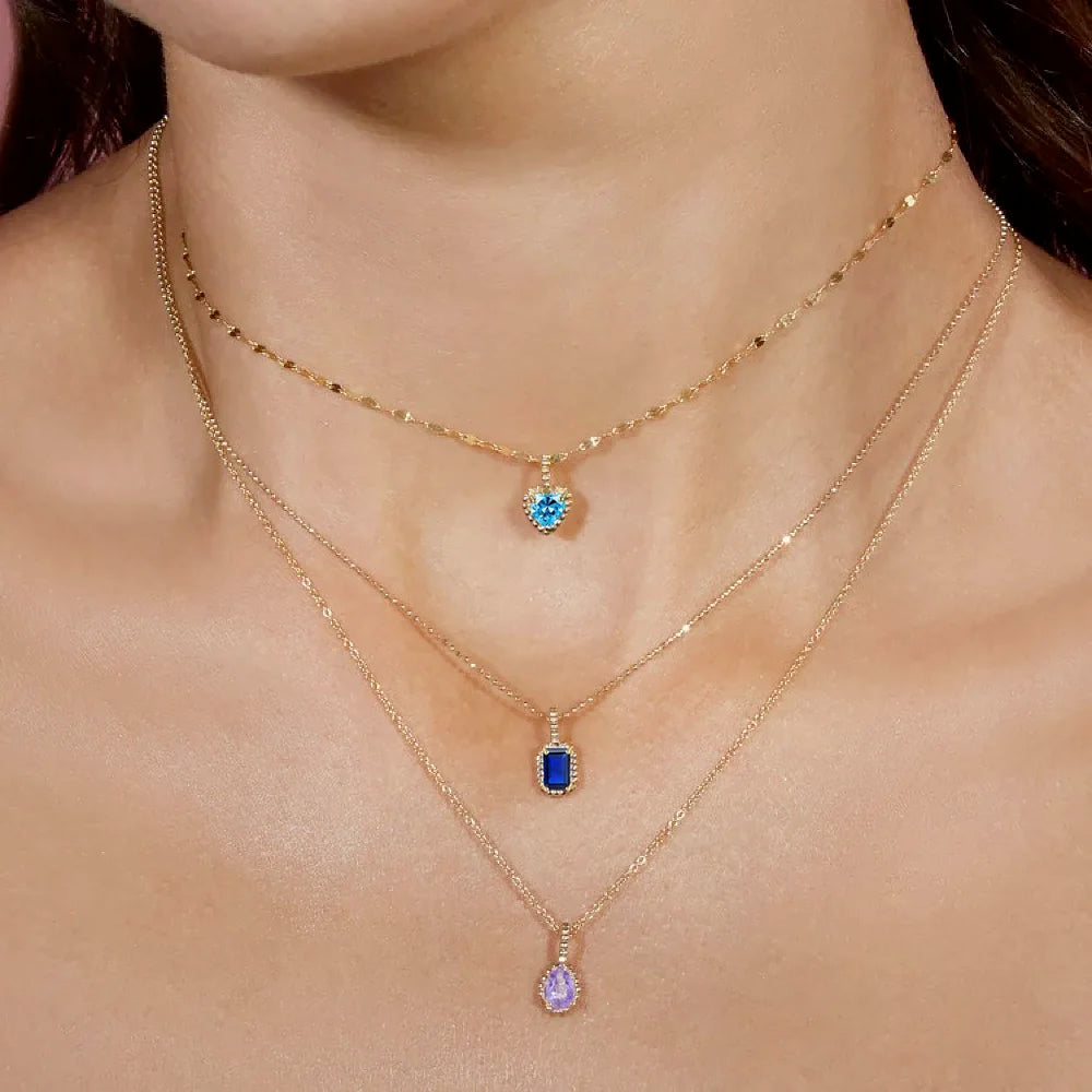 Hot Sale Gold Color Heart Teardrop Rectangle Pendant Zircon Necklace Women Multi Color Stone Fashion Jewelry Gift Accessories