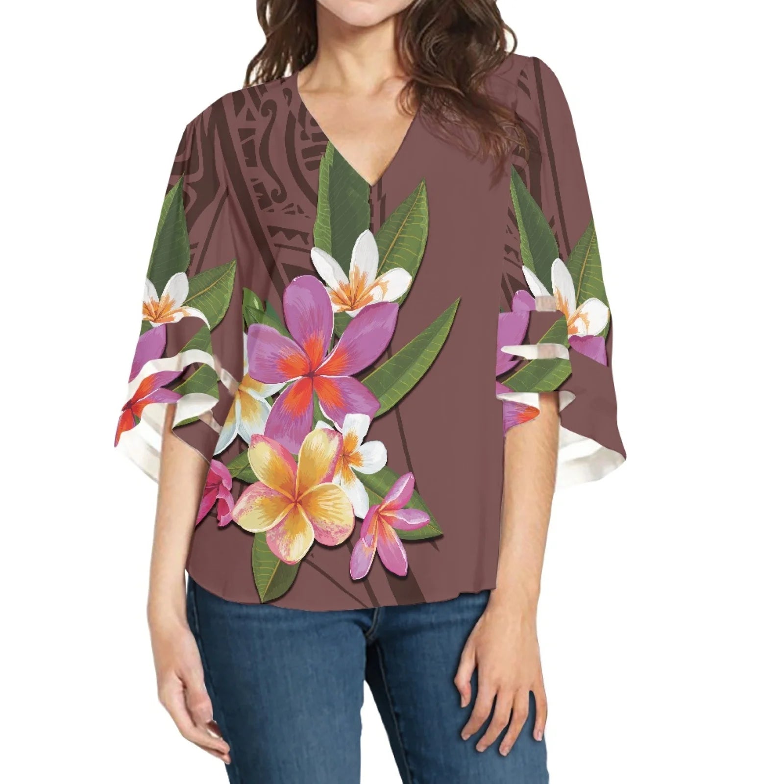 Custom Logo T-Shirts Blouses Plus Size Women Polynesian Vintage Print Street Clothes Fashionable Casual Office Wear Manufactured