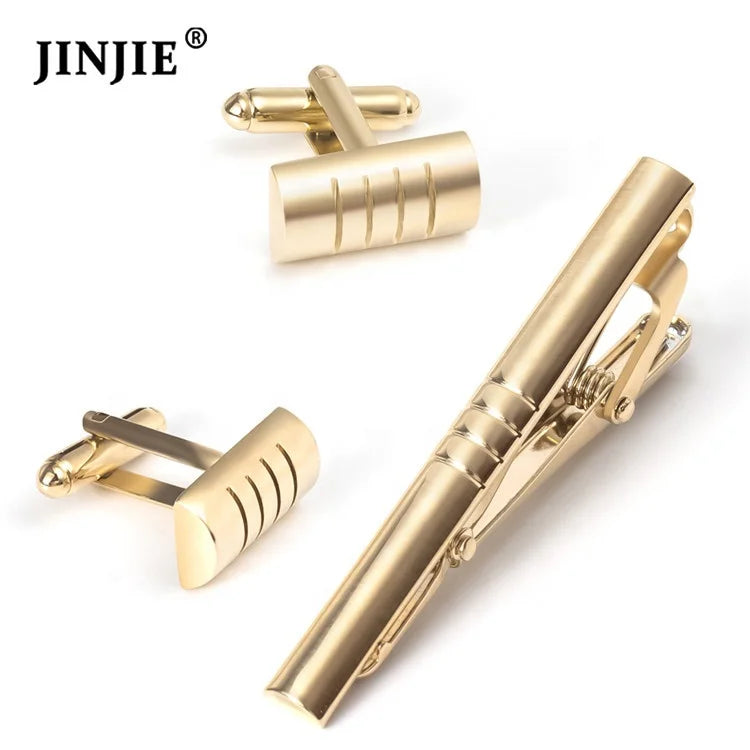 The New Fashion High-grade Men's French Gold Plated Cufflinks Tie Clip Gift Set for Shirt Wholesale
