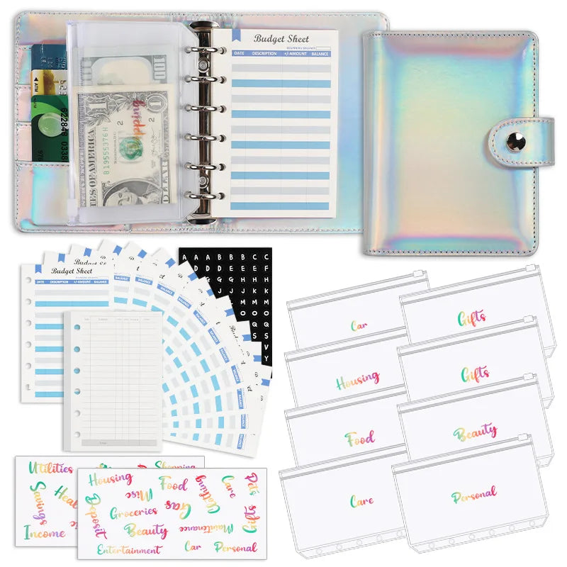 Wholesale Custom A7 Holographic Budget Binder Planner Cash Stuffing Binder with Envelopes Day Planner Cover Binder Notebook