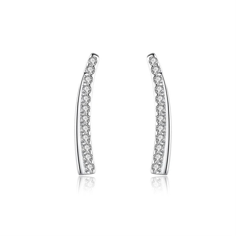 Simple 925 sterling silver geometric line stud earrings women curved diamond earrings