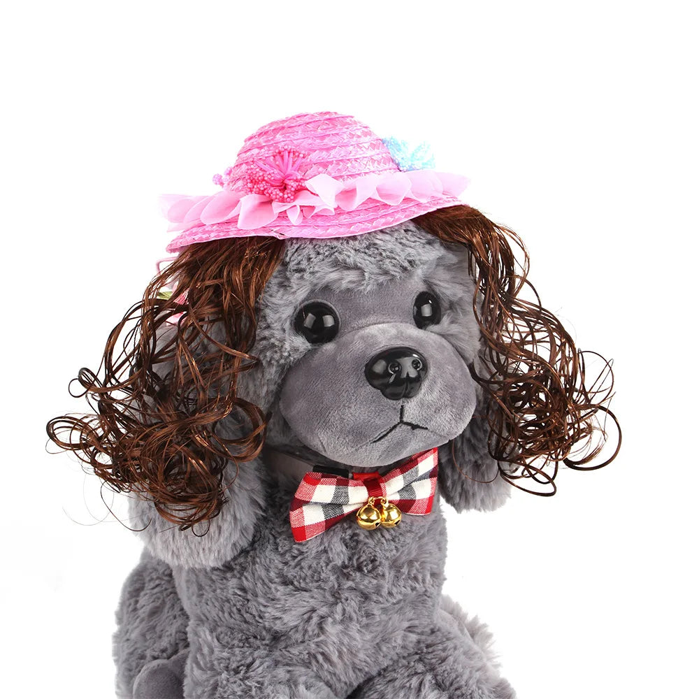 Wholesale Cute Funny Cosplay Accessories Small Brown Gold Pet Cat Dog Wig Blonde