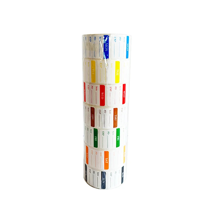 Glossy Square Week and Day Dot Labels for Food Grocery Promotion Colorful Day Sticker Label MegaBDM