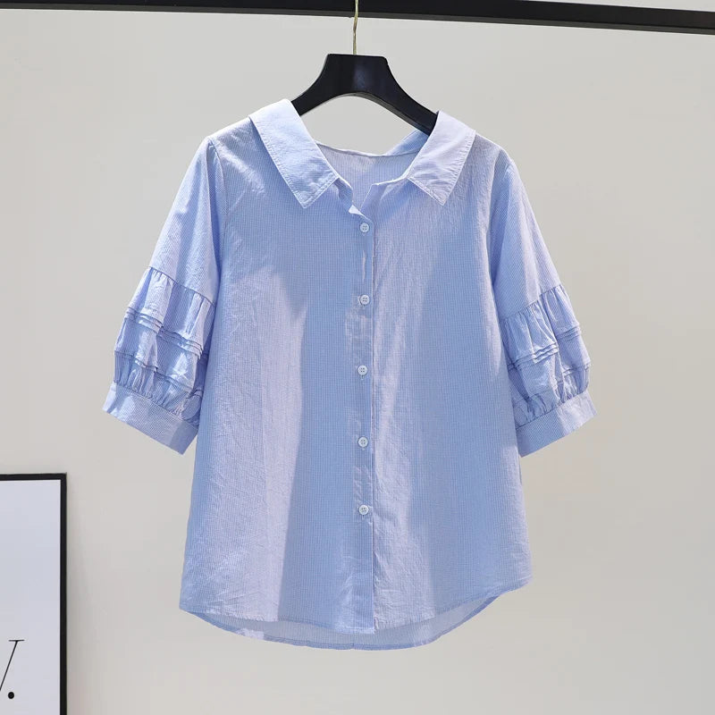 Boutique Wholesale 2025 Autumn New Fashionable Lapel Lantern Sleeve Loose Cotton Women's Shirt