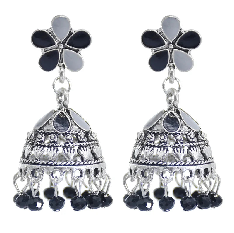 2024 Jhumka Design Oxidized Silver Polish Fancy Style Clustered Pearl Party Wear Jewelry Accessories Jhumka Earrings Women