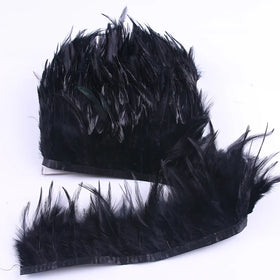 Cheap Sale Black Color Rooster Saddle Hackle Feather Trim and Fringe for Carnival Party Costumes Feather Fabric Lace Decoration