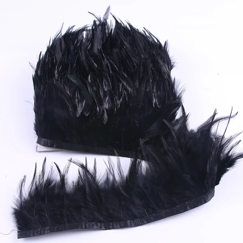 Cheap Sale Black Color Rooster Saddle Hackle Feather Trim and Fringe for Carnival Party Costumes Feather Fabric Lace Decoration