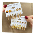 New Wholesale Trendy  Gold Smooth Chunky Hoop Earrings Set for Women Twisted Alloy Pearl Button Stud Earrings Jewelry