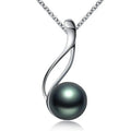 Fine Jewelry 925 Sterling Silver Black Pearl Ribbon Pendant Necklace for Women