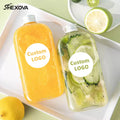 250ml 300ml 400ml 500ml Bubble Tea Transparent Pet Bottles Customized Logo Flat Square Drink Juice Bottles Beverage Containers