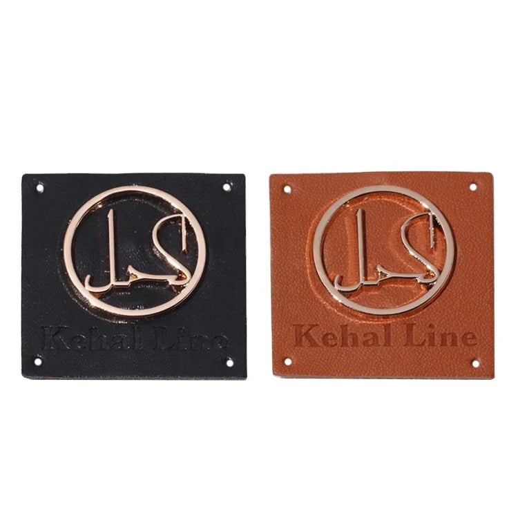 New Arrival Jeans Leather Metal Labels Custom Embossed Letter Pu Tags square logo Leather Patches for Handbag