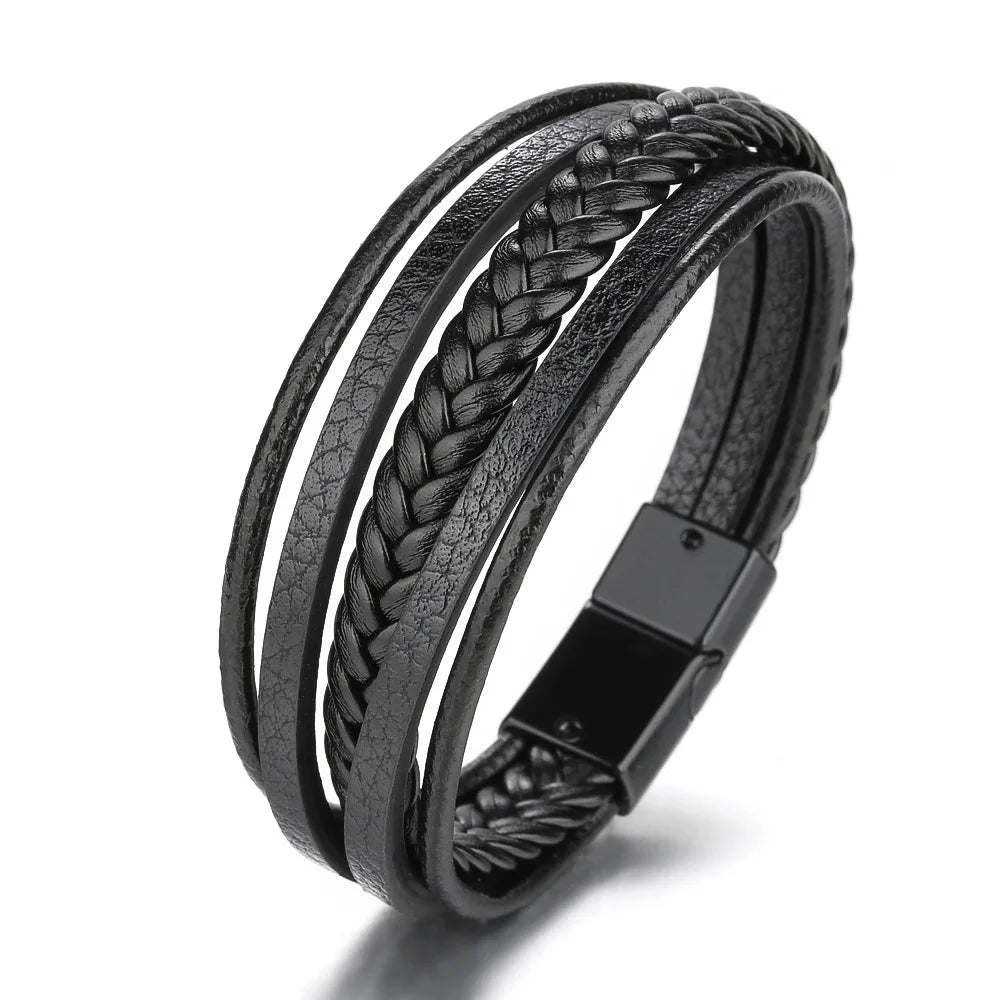 Wholesale New Arrival Men's Wristband Genuine Leather Bracelet Bangle Magnetic Buckle Bracelet Handmade Classic Leather Jewelry