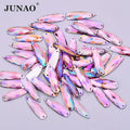 JUNAO 8*28mm Acrylic Rhinestones With Hole 500pcs Sew on Crystals Flatback Pink AB Drop Crystal Stones for Garment Accessories