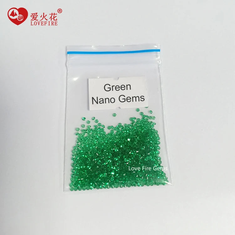 Fast Shipping 1000pcs/pack Wuzhou Green Nano Loose Gemstones Wax Setting Melee Sizes Round Cut Synthetic Green Nano Stones