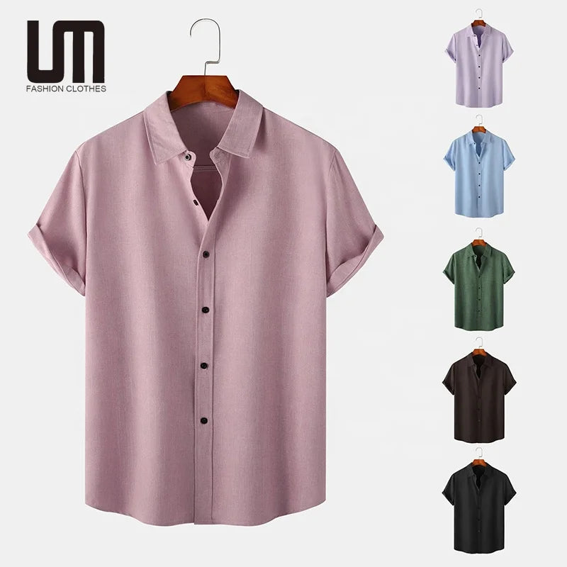 Liu Ming Cheap Hot Selling Wholesale Fashion Men Casual Short Sleeve Solid Breathable Loose Turn Down Collar T Shirts