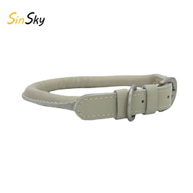 SinSky OEM Professional Custom Brand Logo Round Rope Cowhide Pet Dog Collar for Firewood Dog and Wind Dog Collar